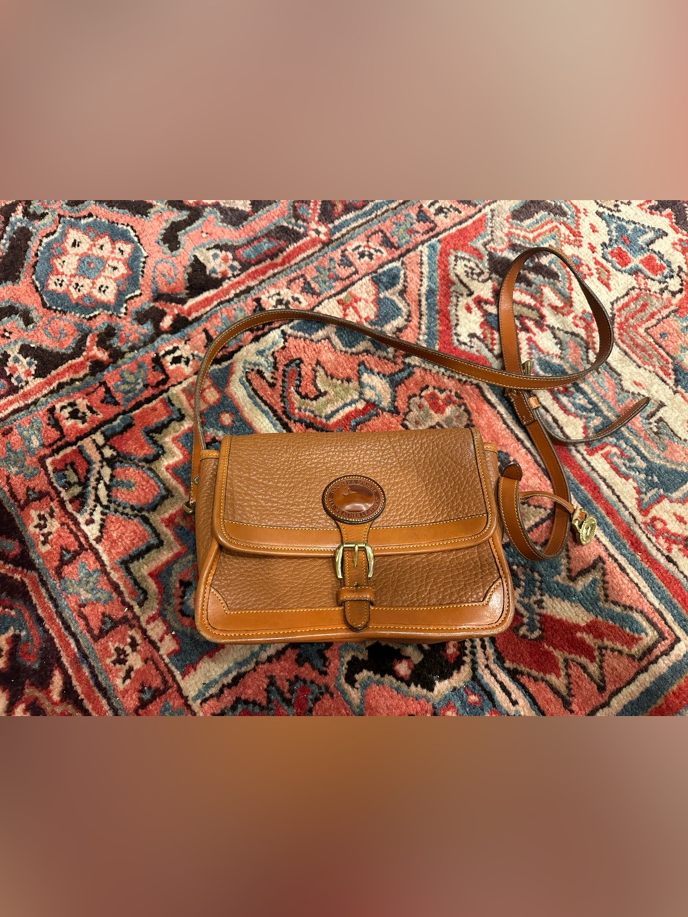 Dooney & Bourke Vintage Tan Crossbody Leather Saddle Bag